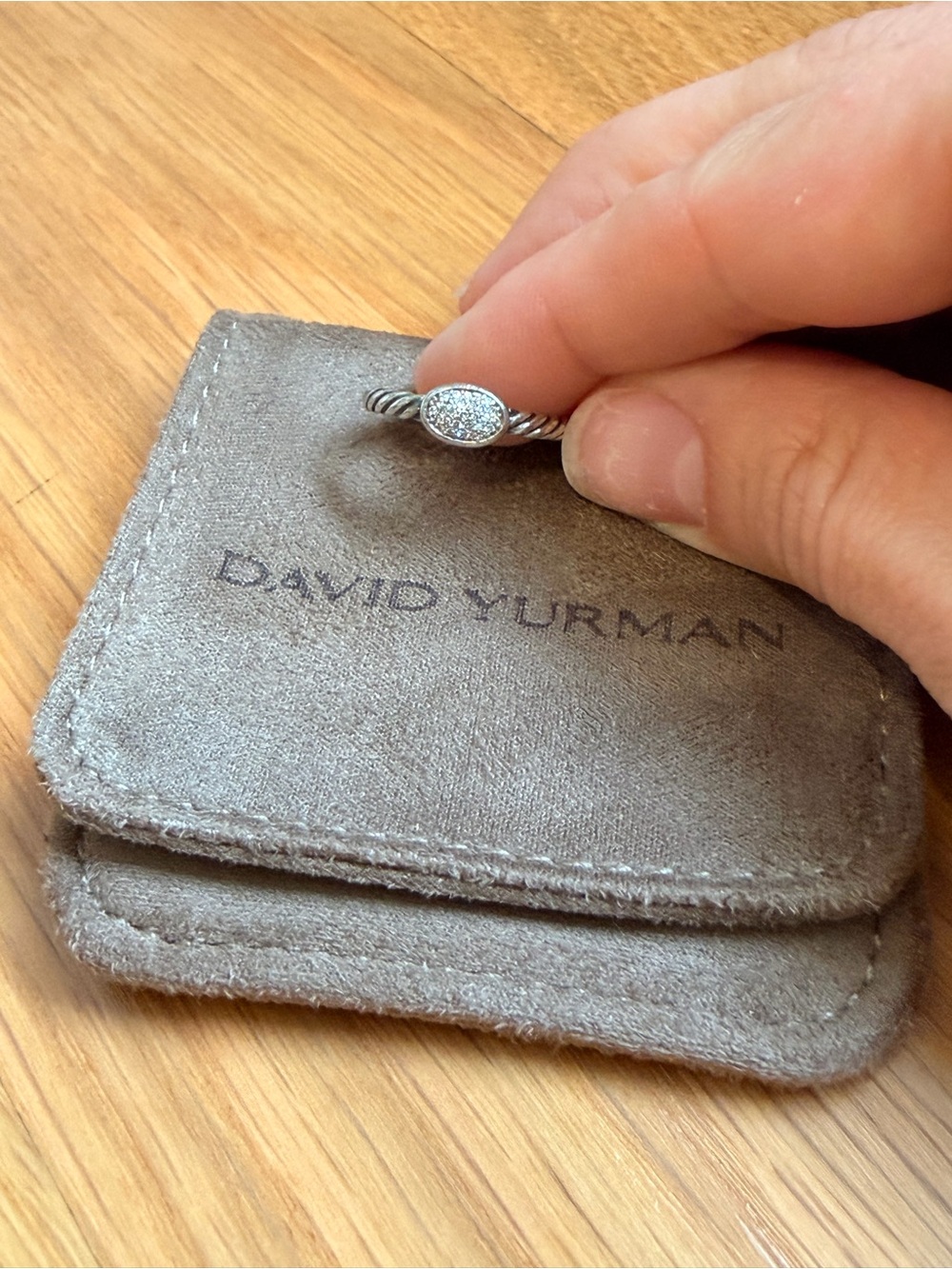 David Yurman Silver Cable Ring with Pave Diamond Oval